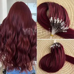 Fashionable New 99J Burgundy Micro Loop Human Hair Extensions - Natural Straight Hair with Loop Ring Closure, Lightweight & Easy to Apply, Seamless Blending for Women, Dark Red to Maroon Shades, Volume & Length for All Hair Types