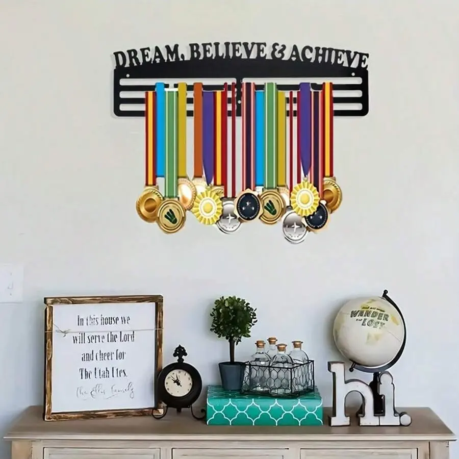 Letter Shadow Medal Wall Display Hook, New Novel Creative Metal Honor Medal Awards Stand, Sports Memorabilia Organizer, 1pc Medal Holder