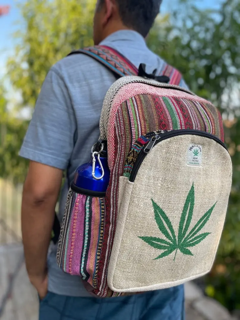 Hemp Leaf Backpack: Fair Trade Nepal Himalayan Cotton Laptop Bag