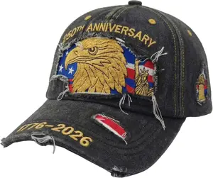 USA 250th Anniversary Hat, Adjustable 250th Anniversary Printed Patriotic Baseball Caps, Tribute Retro Washed Hat