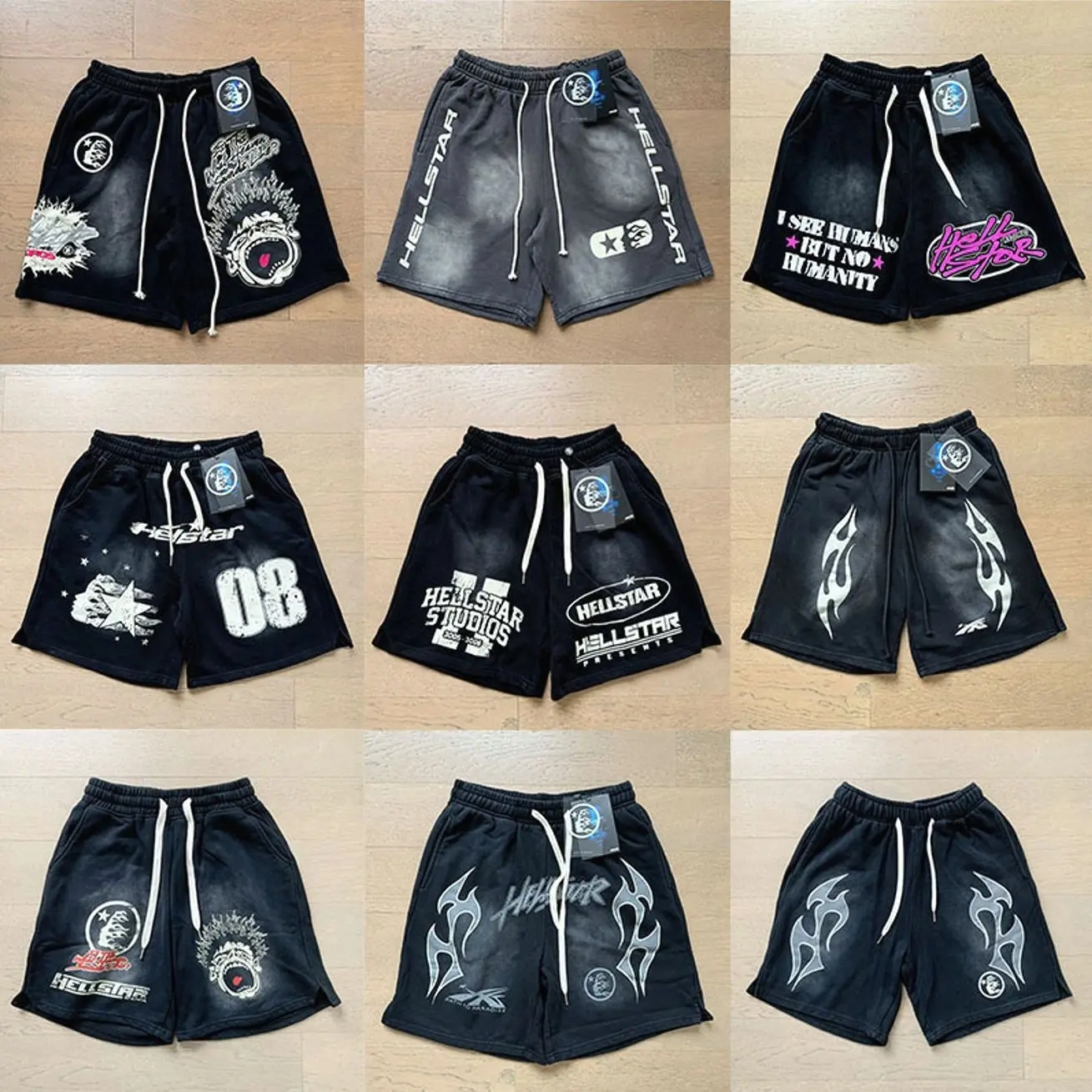 Hellstar Graphic Shorts Y2K Streetwear Heavyweight 100% Cotton Shorts, Vintage Washed Casual Sweat Shorts with Flame Print, Gothic Hip Hop Style Loose Fit Summer Bottoms for Men Women yangliii-shop