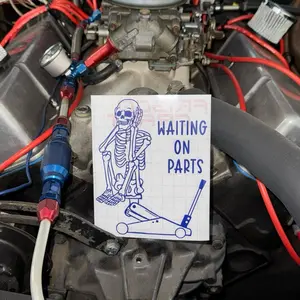 Waiting on Parts Decal Mechanic Decal Blue Collar Decal Waterproof Vinyl for Smooth Surfaces Various Sizes and Colors, truck decal
