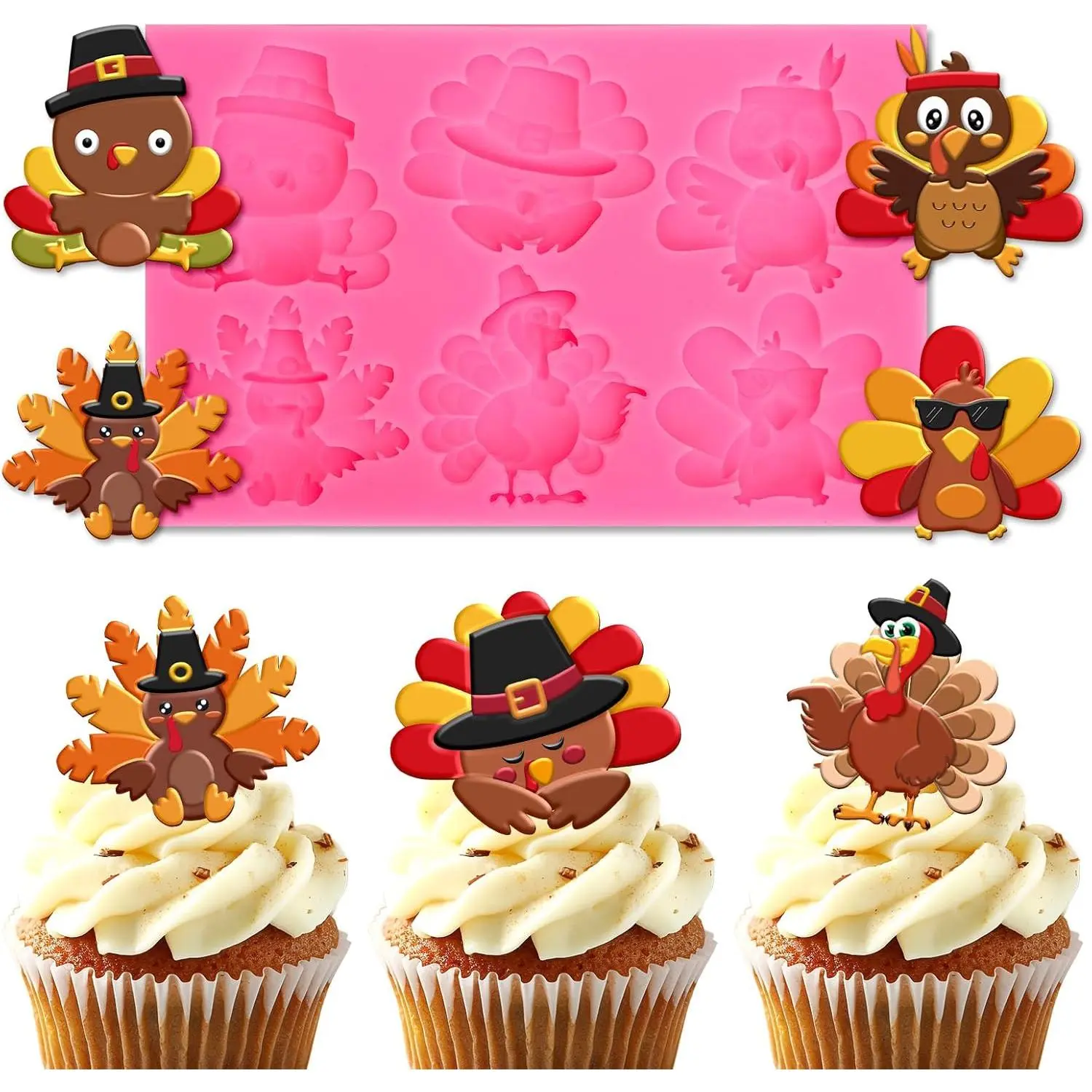 Fall Thanksgiving Turkey Fondant Mold Funny Cartoon Turkey Silicone Mold Chocolate Candy Mould for Kitchen Crafts Baking  Harvest Party Decor