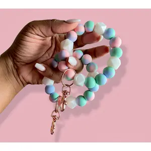Cotton Candy Swirl Chunky Silicone Wristlet Keychain