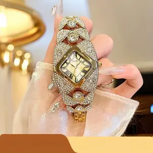 Luxury Full Diamond Bangle Bracelet Watch Women Fashion Stainless Steel Quartz Wristwatch 30M Waterproof Elegant Stylish Unique Gift Bling Jewelry