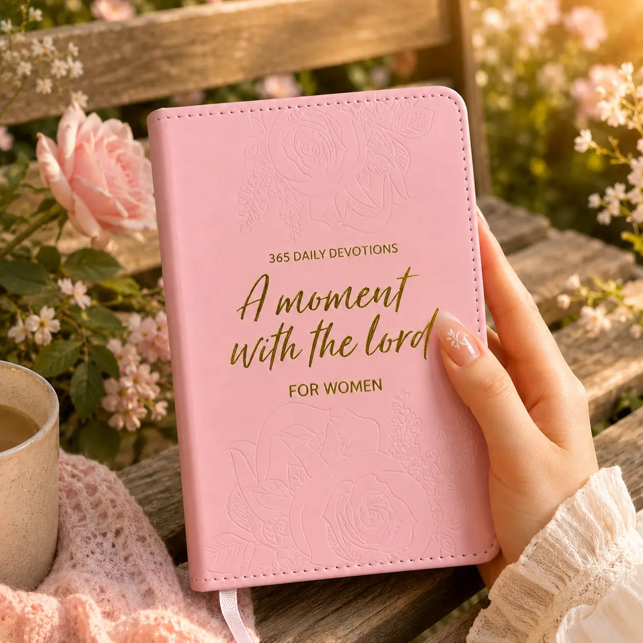 One Minute with Lord for Women 365 Daily Devotional for Women, Christian Prayer Journal, Faith Notebook with Pink Leather Cover, Inspirational Gift for Women