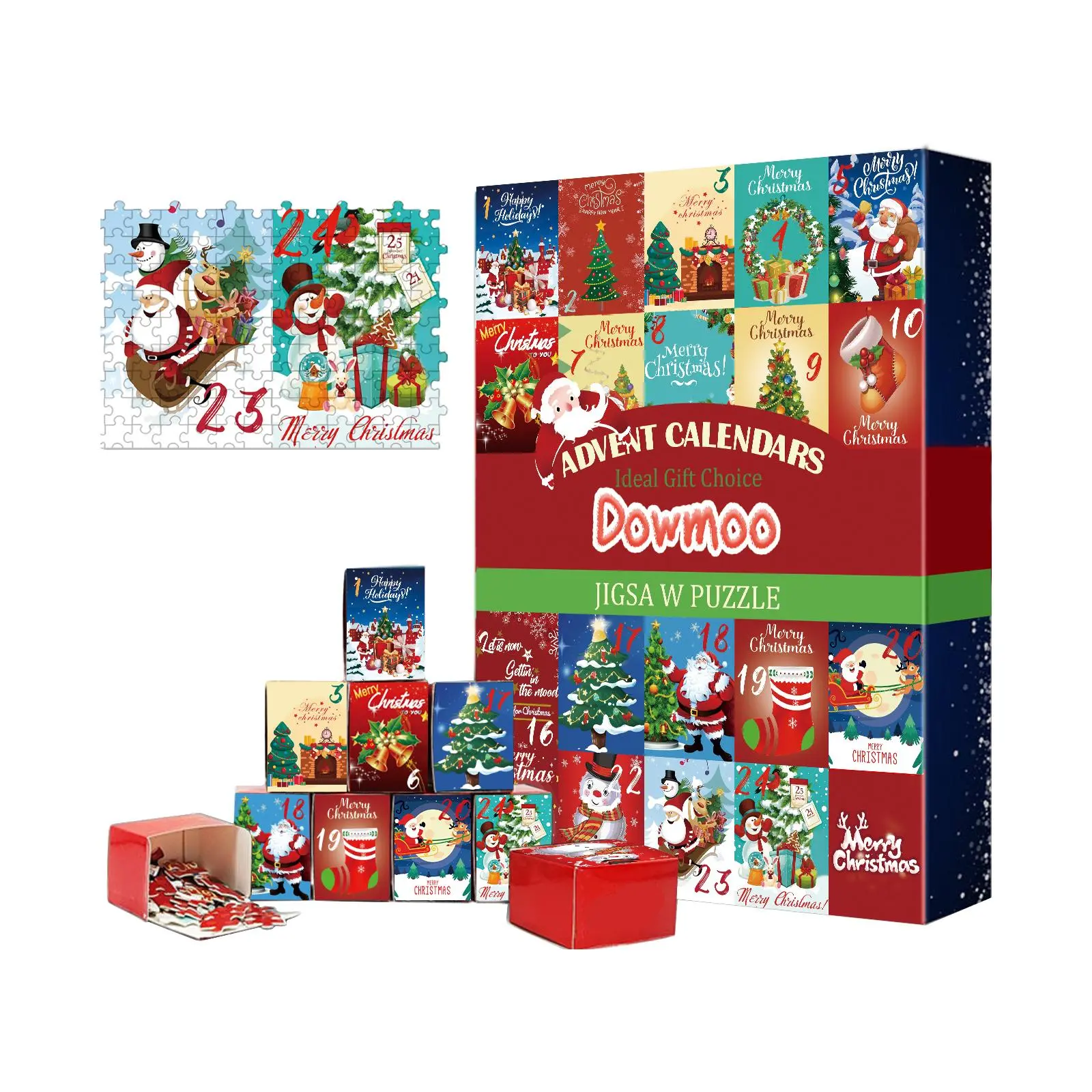 Dowmoo Christmas Advent Calendar Jigsaw Puzzle Boxed Set - Creative Surprise Countdown Box, Holiday DIY Toy with Jigsaw Pieces for Family Activities
