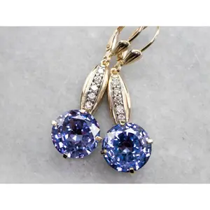 Synthetic Alexandrite and Diamond Drop Earrings