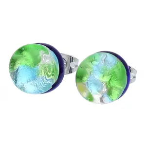 Glass Of Venice Murano Glass Venetian Reflections Round Stud Earrings - Silver Meadow