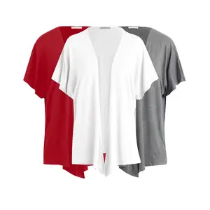 Kimono Style Short Sleeve Dolman Cardigan (3 Pack: Heather Grey, Red, White)