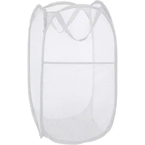 Pop up Laundry Hamper, Portable Foldable Mesh Clothes Hamper for Kids Room, College Dorm or Travel, Collapsible Laundry Basket for Storage, White