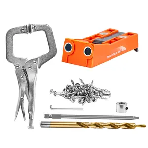 Pocket Hole Jig, 56 Pcs Mini Pocket Hole System With 9-Inch C-Clamp, Step Drill, Wrench, Square Drive Bit, Drill Stop Ring, Screws, For DIY Carpentry, Woodworking, Cabinet Making, Furniture Building Projects Kit