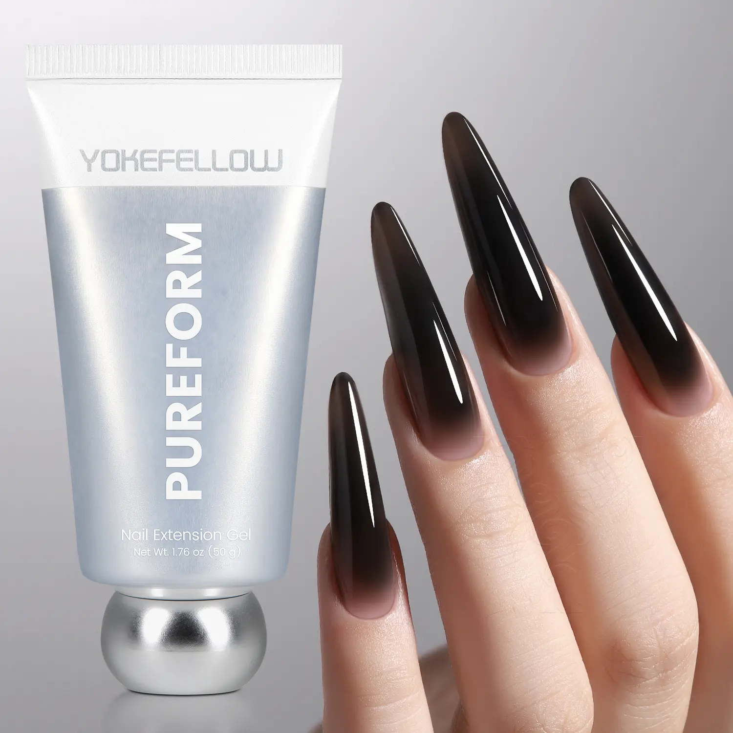 YOKEFELLOW PUREFORM Nail Extension Gel PF08 Midnight Veil Sheer Black Color HEMA-free TPO-free TMPTA-free 100% Pure Gel Poly Nail Gel for Professional Salon Use 50g/1.76 oz