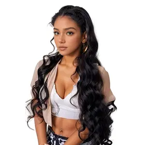 Abhair 24" Natural Black Body Wave Synthetic Lace Front Wig