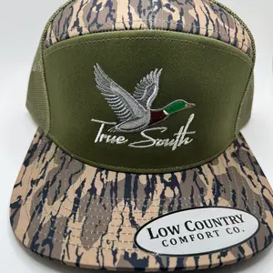 True South Color Duck Embroidery on a Green/Camo Riverbed Threads 7-panel. By Low Country