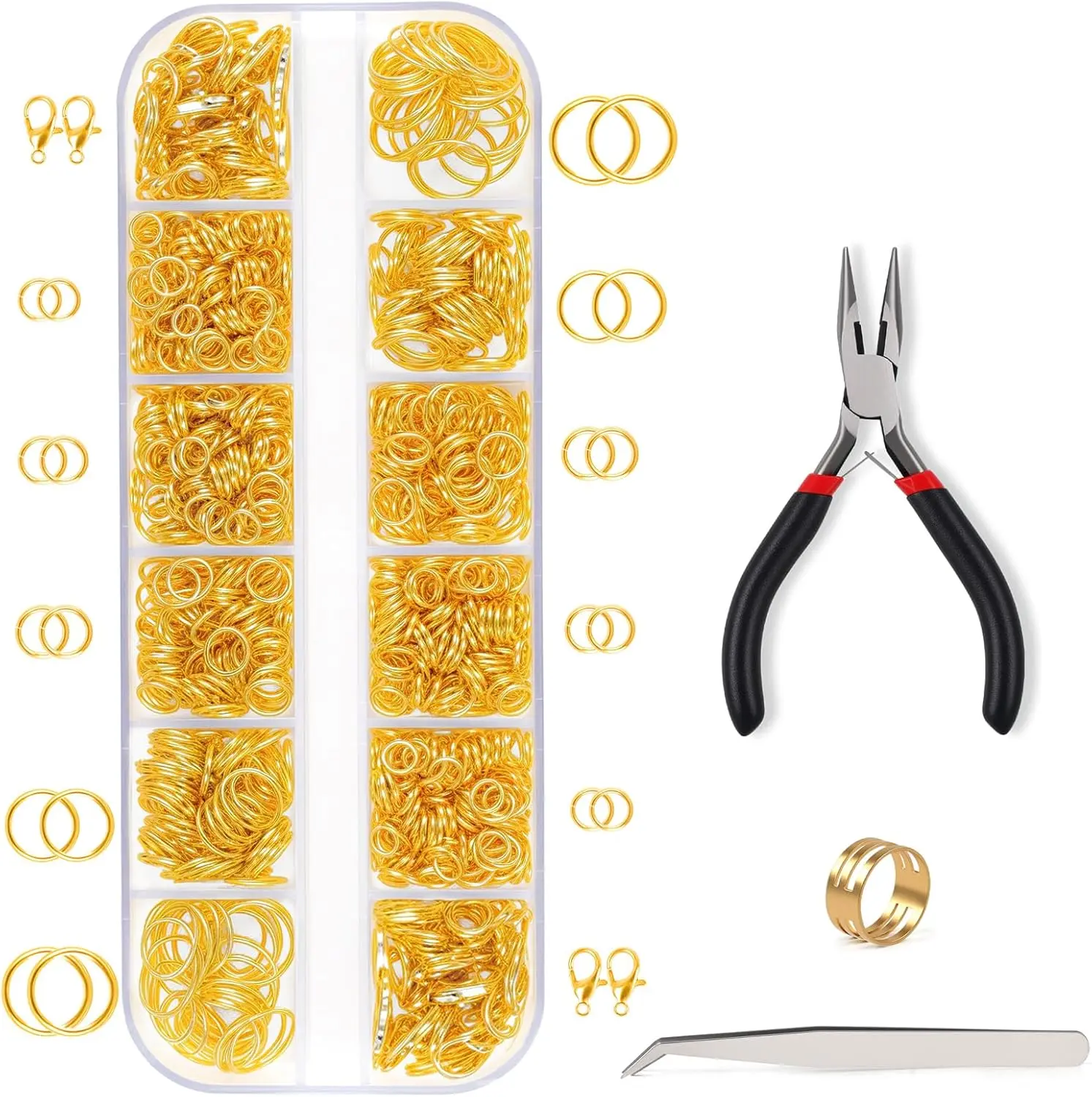 1200P Jump Rings Repair Kit with Jump Ring Pliers and Open Jump Rings Assorted Sizes for Necklace Keychains Earrings DIY Craft Making