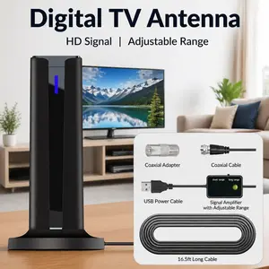 6000 Miles 25DBI Digital Antenna for Smart TV Indoor with 3M-Stick Base, 360°&Long Range Reception 4k 1080p for Local Channels
