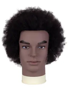 Men's Practice Head, Explosive Realistic Haircut Dummy, 100% Human Hair, Coily Texture, Ideal for Barbershop Competitions, Braiding