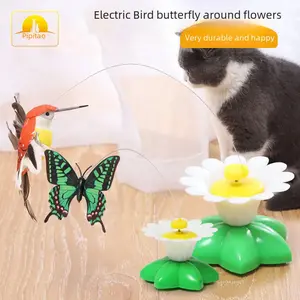Pipitao Interactive Cat Toy, Automatic Rotating Bird & Butterfly Design, Durable PPP Material, 60g, Fun Flower Base
