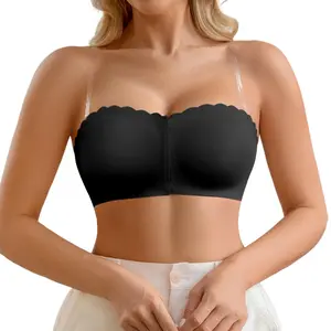 DEANGELMON Strapless Bra for Women Front Closure Non-Slip Padded Bandeau Bras Comfortable Wavy Edge Tube Top Bralette