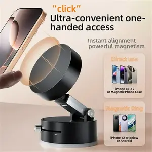 Mobile Phone Vacuum Suction Cup Holder Foldable Desk Stand for iPhone Android Kitchen Lazy Vacuum Double Sided Magnetic Bracket