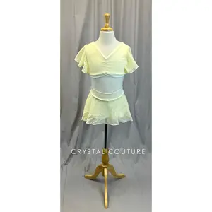 Butter Yellow Flutter Sleeve Mesh Top and Skirt Set