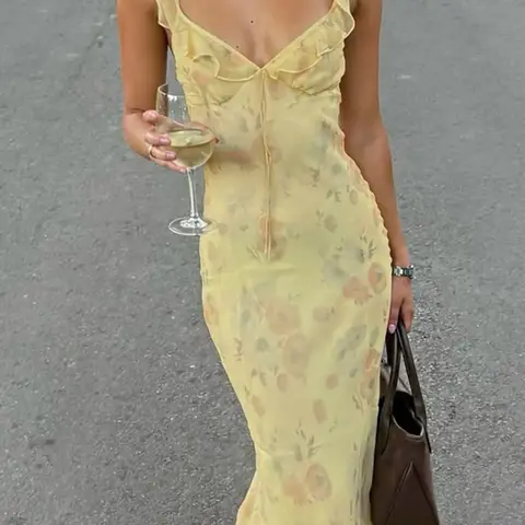 Women's Floral Print Dress, Chic Elegant Fitted Y2K Sleeveless Design for Party, Club & Dating, Lightweight Summer Dress, Cocktail Maxi Dress, Evening Party Dresses