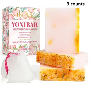 Ikzee Peach Scented Soap Set, 3 Boxes with Random Foaming Net, Anti-Itch Ph Balance, Effective Skin Cleanser for Women Bathing