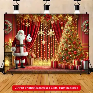 2D Flat Printing Backdrop Banner 1pc, Santa With Tree Decor Vibrant Polyester Background Cloth for Family Party, Wedding, Birthday, Christmas, Thanksgiving, Fall, Entryway, Room Decorations, Party Decorations Banners, Easy to Set Up, Reusable