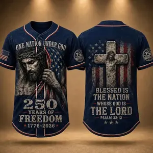 Christian Patriotic Baseball Jersey, Jesus Jersey, One Nation Under God Shirt, 250 Years of Freedom 1776 2026 Gift, America 250 Comfortable to wear, a must-have for game days and holidays