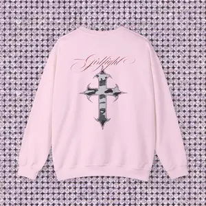 Mono Camo  Rhinetone Gothic Cross Print Crewneck | Back Graphic