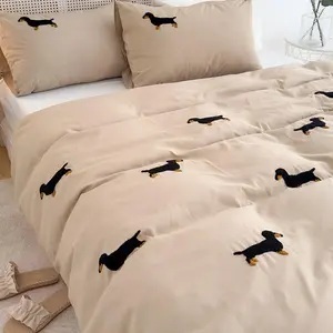 Dachshund Embroidery Bedding Set, 1 Count Duvet Cover & Pillowcase without Filler, Soft Comfortable Bedding Set for Home Bedroom, Decorative Duvet Cover, Bed Sets Supplies