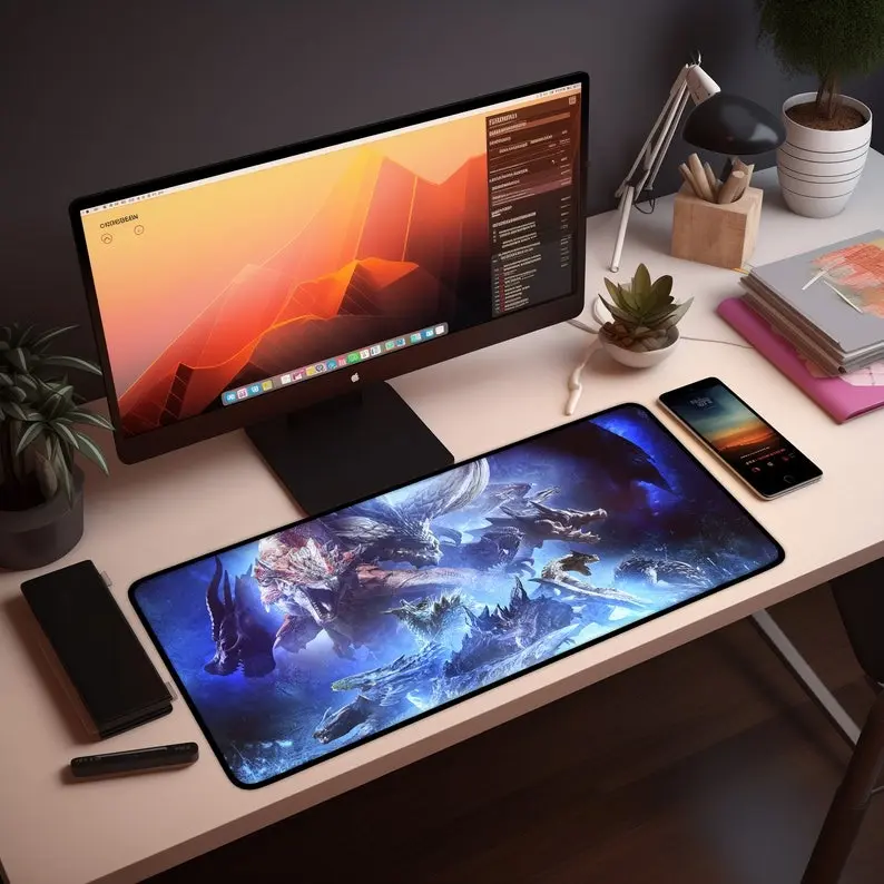 MHW Gaming Desk Mat XL, Monster Hunter XXL Mouse Pad, Mousepad Deskmat Gaming Keyboard Mat Pad, Large Desk Pad, Gamer Gift For Him Deskpad