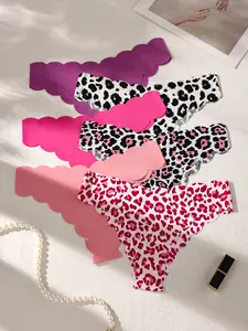 Hotcom Women's 6Pcs Seamless Wave Print Underwear Set, Lady's Comfortable Breathable Antibacterial Ice Silk Low Waist Thongs, Fitted for Everyday All-Season Casual Wear, Plus Size Available