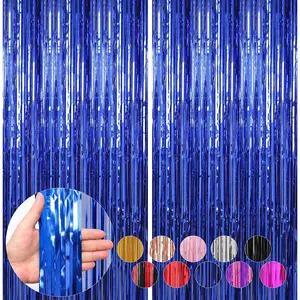 2 Pack Blue Foil Fringe Curtains Streamers Party Decorations 3.3 x 8.2 ft, Blue Tinsel Curtain Fringe Backdrop for Parties, Door Fringe Birthday Streamers, Photo Booth Backdrops, Party Decor