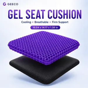 【Father’s Day Gift】GEECO Purple Gel Seat Cushion, Firm Honeycomb Cooling Seat Pad with Non-Slip Cover, 16.54 x 14.17 x 1.38 in, Washable Cushion for Office Chair, Car Seat, Home & Summer Sitting Comfort