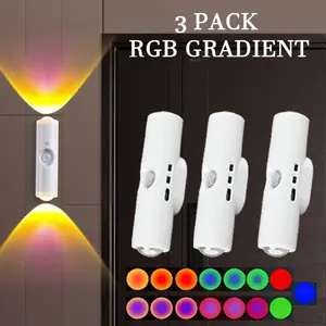 3/4 Pack Rechargeable Motion Sensor LED Night Light - RGB Gradient Ambient Lighting Magnetic Stick-On Wall Lamp, Smart Auto-On USB Convenient Charging Lights Long-Lasting Battery Lamps for Bedroom Stairs Hallway Entryway Kitchen, Home Decor Gift