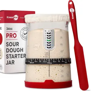 Sourdough Starter Kit 34oz Large Glass Starter Jar with Thermometer Feeding Date Marking Lid Bread Baking Supplies