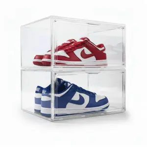 Kicks & Co Clear Shoe Storage Organizer & Shoe Rack Box, Stackable Display Case with Lids, XL, 2 Pack Shoe Cabinet