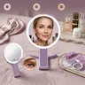 RAMUSO 3-in-1 Lighted Makeup Mirror, Dimmable 3-Color LEDs for Makeup, 1x/10x Magnification, Rechargeable Lightweight Compact, Touch Control, Auto-Off Timer, Cool Office Light, Foldable Desk/Hanging Vanity with Spring-Clip Pouch, Mom Gift