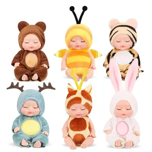 6 Sets 4 Inch Cute animal themed clothing, sleeping dolls that can be changed, limbs that can move, gifts and ornaments for boys and girls