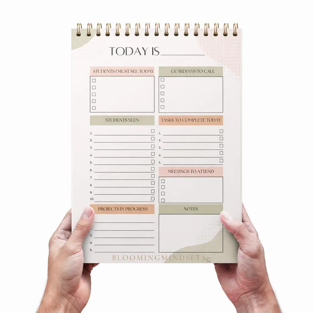 BloomingMindsets School Counselor Notepad - Today is Today, Schedule, Tasks to Complete, Notes, and Projects in Progress for School Counseling