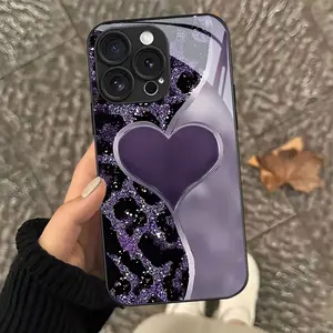 Purple Heart Pattern Phone Case with Lens Protection for iPhone 17 16 15 14 13 12 11 X XS XR Pro Max Plus Air Collection, Ideal Birthday or New Year Gift for Friends, Family and Loved Ones