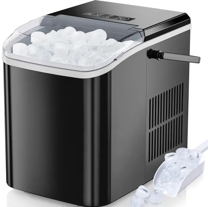 EDX Countertop Ice Maker, Self-Cleaning Portable Ice Maker Machine with Handle and Ice Scoop 9Pcs/6Min 26.5Lbs/24H Black