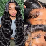 【Upgrade】Pizazz Drawstring Wigs 13x6 Glueless Lace Frontal Wigs Pre Everything Ear to Ear HD Transparent Lace Skin Melted Brazilian Body Wave Human Hair Wigs 220% Full Density Glueless Ready to Wear Wigs For Women