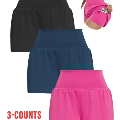 Women's 2 in 1 High Waist Sports Shorts, Gym Shorts, Gym Training Shorts, Casual Pocket Design Shorts for Yoga Gym Workout Running, Ladies Sportswear for Summer, Lightweight Performance Shorts, Lightweight High Stretch Shorts, Stretchy Shorts