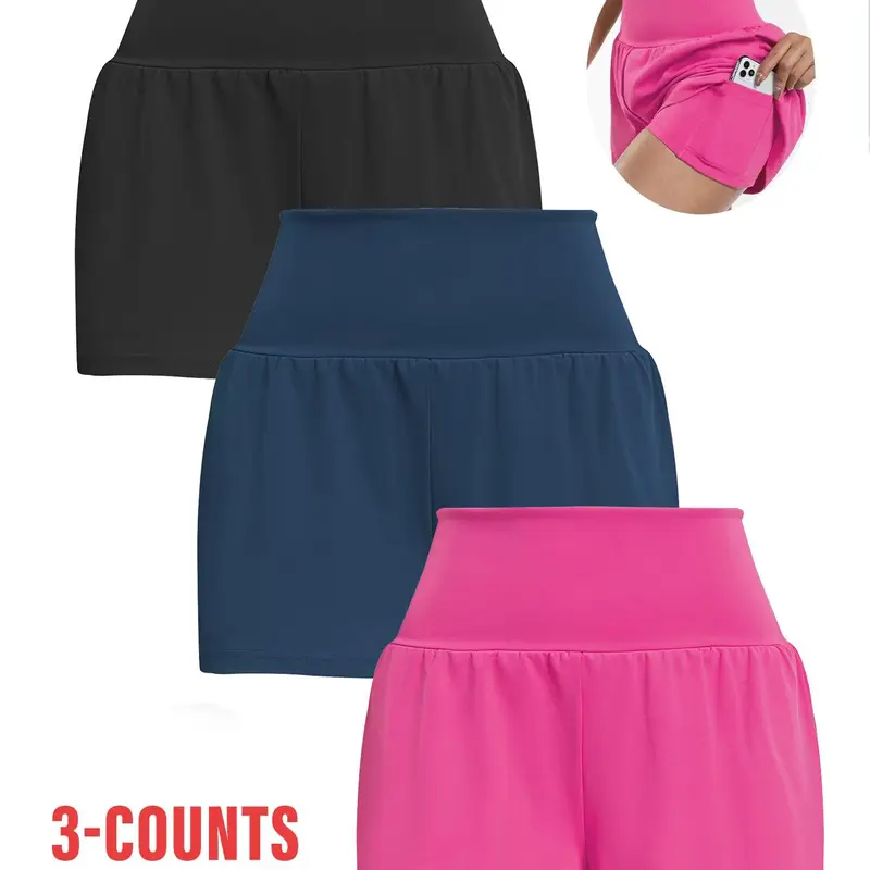 Women's 2 in 1 High Waist Sports Shorts, Gym Shorts, Gym Training Shorts, Casual Pocket Design Shorts for Yoga Gym Workout Running, Ladies Sportswear for Summer, Lightweight Performance Shorts, Lightweight High Stretch Shorts, Stretchy Shorts
