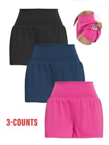 women's 2 in 1 high waist sports shorts, gym shorts, casual pocket design shorts for yoga gym workout running, ladies sportswear for summer