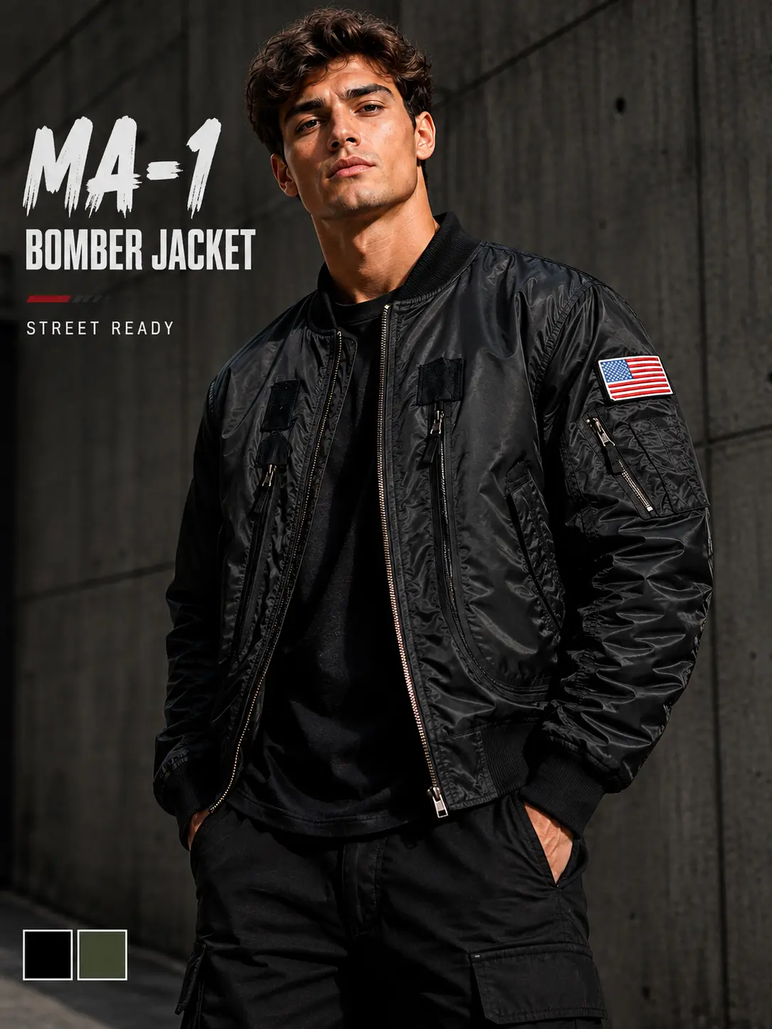 Men's Vintage MA-1 Bomber Jacket, Fleece Lined Flight Jacket, Oversized Military Streetwear Coat with Thick Warm Design, Retro Air Force Pilot Jacket for Fall Winter Casual Daily Wear, Outdoor Travel and Urban Fashion Style
