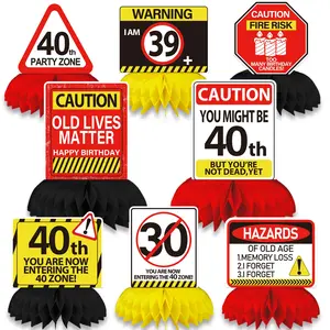 8Pcs Funny Birthday Centerpieces Decorations for 40th, 50th, 60th, Funny Warning Birthday Party Decorations Cheers to 40, 50, 60 Years Party Banner Table Topper Caution Logos Sign for Men Women Party Supplies